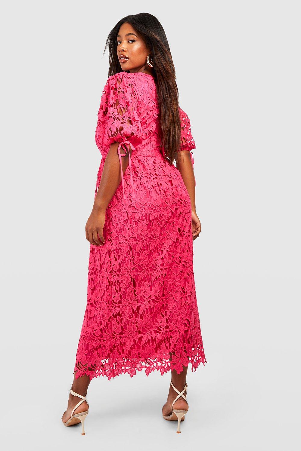 Boohoo pink lace dress hotsell